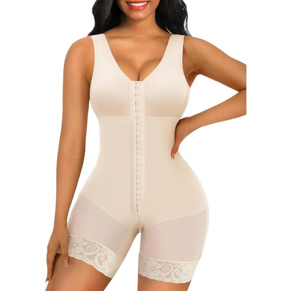 Women's Tummy Control Shapewear Postpartum Body Shaper Lifter Beige Bodysuit